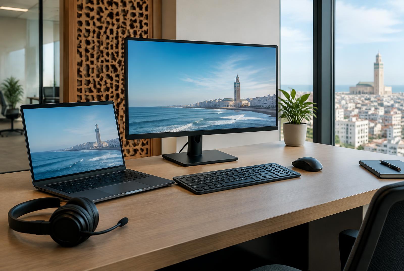 Laptop, monitor and professional equipment prepared for a Morocco-based employee