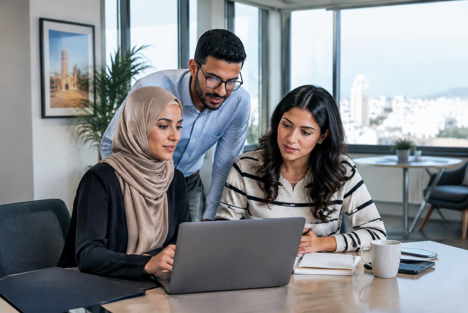Professionals coordinating onboarding in a modern Morocco office